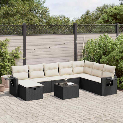 9 Piece Garden Sofa Set with Cushions Black Poly Rattan