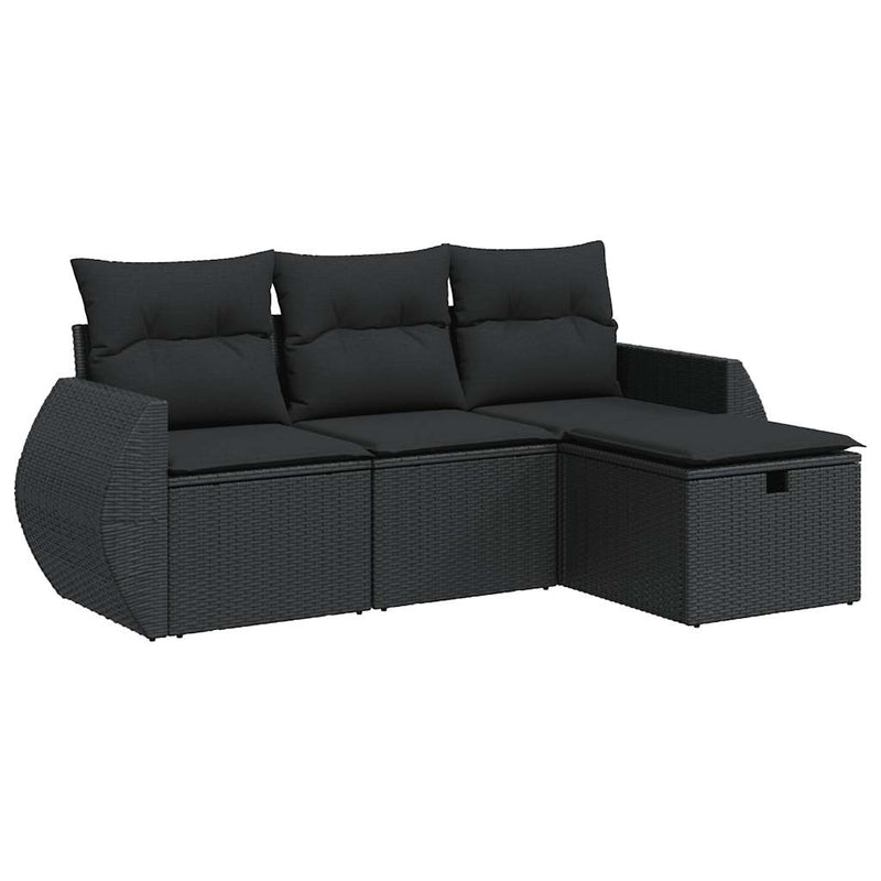 4 Piece Garden Sofa Set with Cushions Black Poly Rattan