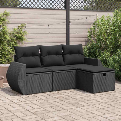 4 Piece Garden Sofa Set with Cushions Black Poly Rattan