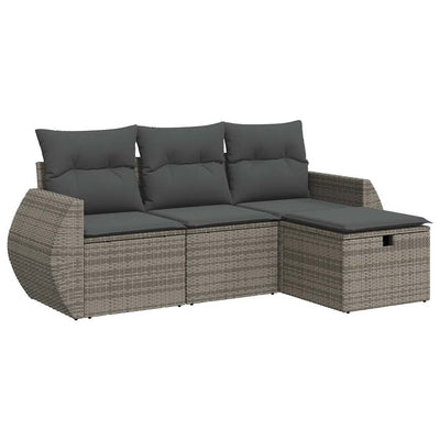 4 Piece Garden Sofa Set with Cushions Grey Poly Rattan