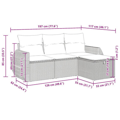 4 Piece Garden Sofa Set with Cushions Grey Poly Rattan