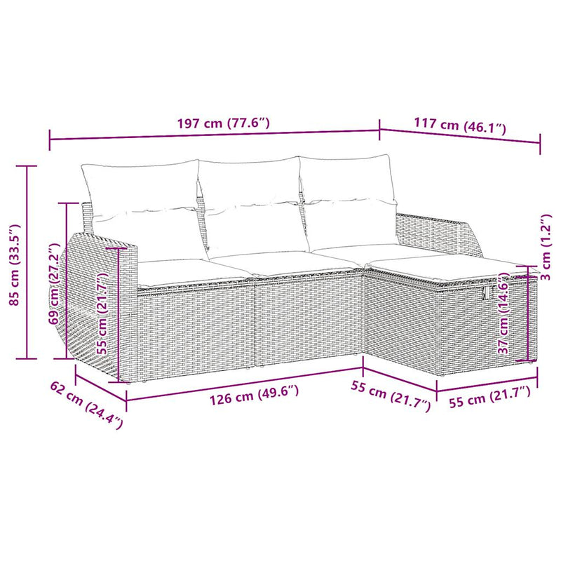 4 Piece Garden Sofa Set with Cushions Grey Poly Rattan