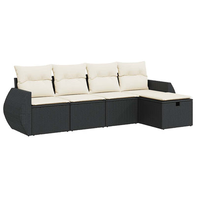 5 Piece Garden Sofa Set with Cushions Black Poly Rattan