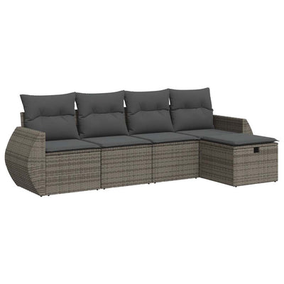 5 Piece Garden Sofa Set with Cushions Grey Poly Rattan