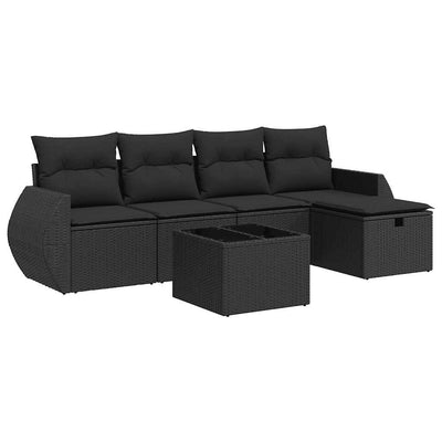 6 Piece Garden Sofa Set with Cushions Black Poly Rattan