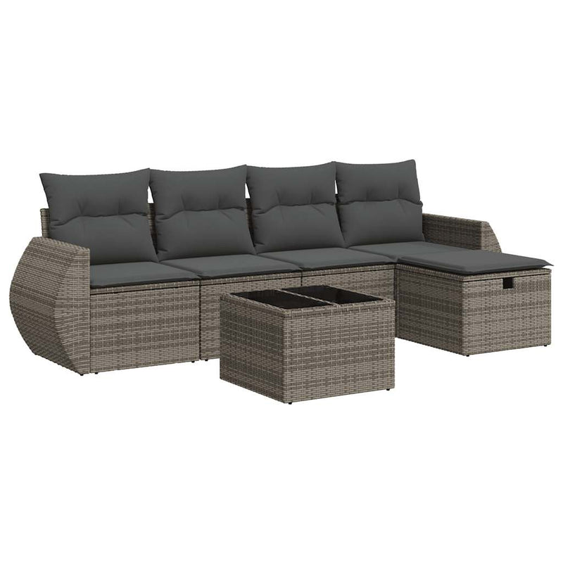 6 Piece Garden Sofa Set with Cushions Grey Poly Rattan