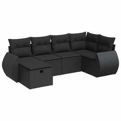 6 Piece Garden Sofa Set with Cushions Black Poly Rattan