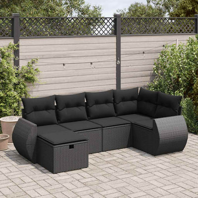 6 Piece Garden Sofa Set with Cushions Black Poly Rattan