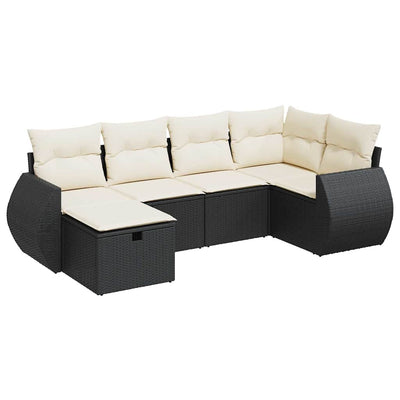 6 Piece Garden Sofa Set with Cushions Black Poly Rattan