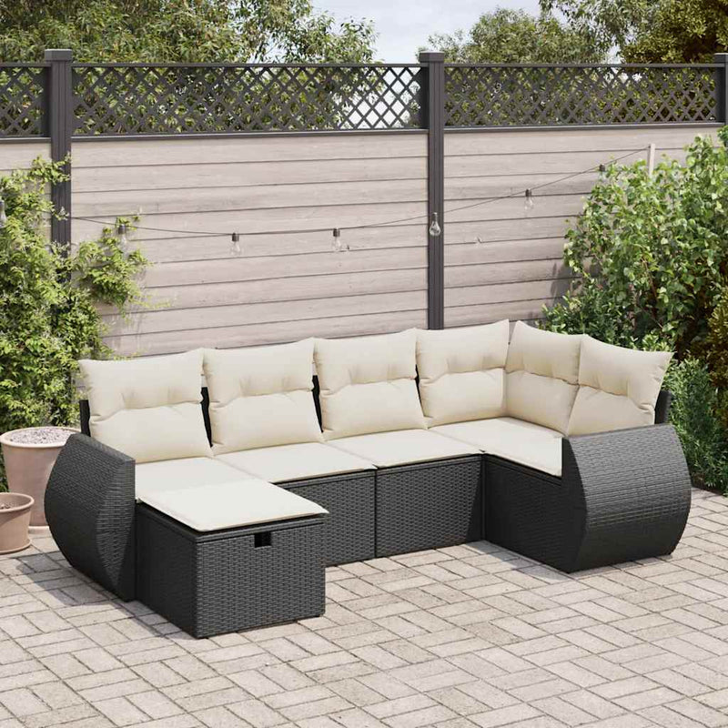 6 Piece Garden Sofa Set with Cushions Black Poly Rattan