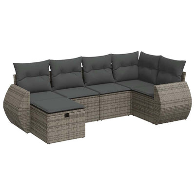 6 Piece Garden Sofa Set with Cushions Grey Poly Rattan