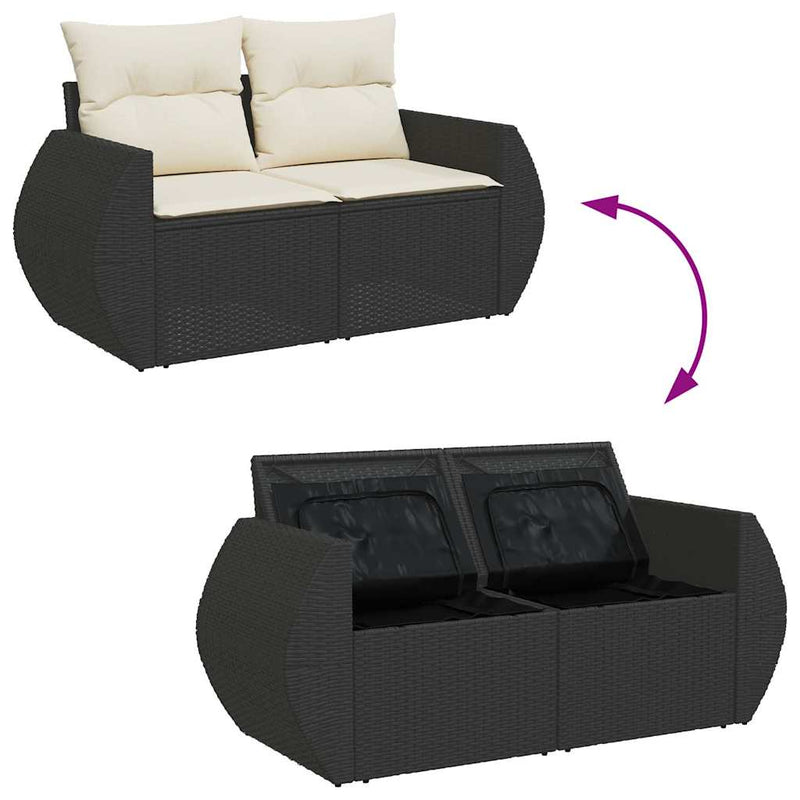 7 Piece Garden Sofa Set with Cushions Black Poly Rattan