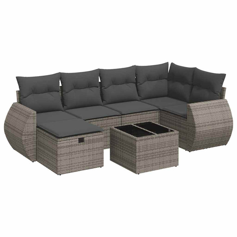 7 Piece Garden Sofa Set with Cushions Grey Poly Rattan