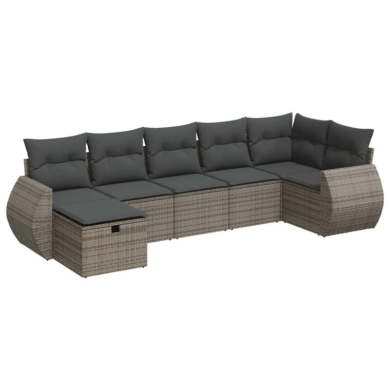 7 Piece Garden Sofa Set with Cushions Grey Poly Rattan