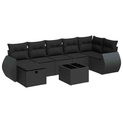 8 Piece Garden Sofa Set with Cushions Black Poly Rattan