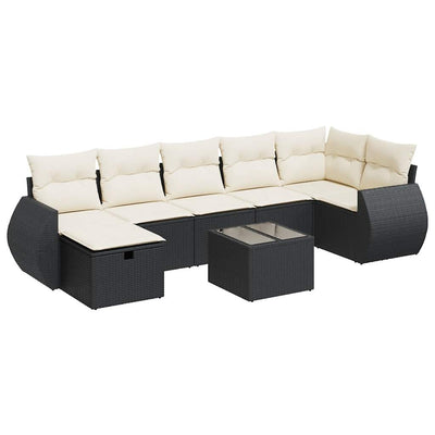 8 Piece Garden Sofa Set with Cushions Black Poly Rattan