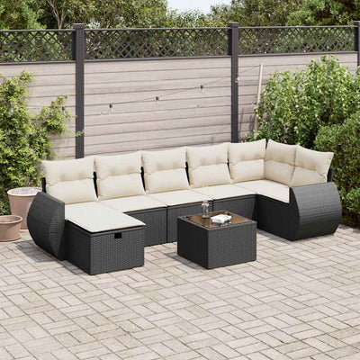 8 Piece Garden Sofa Set with Cushions Black Poly Rattan