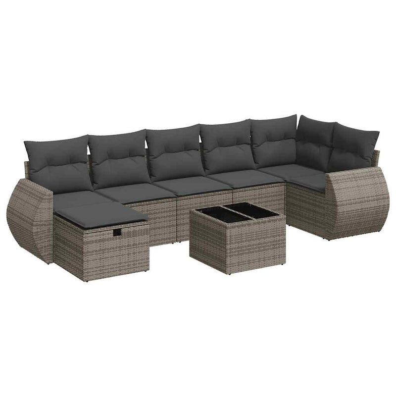 8 Piece Garden Sofa Set with Cushions Grey Poly Rattan