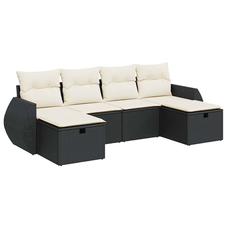 6 Piece Garden Sofa Set with Cushions Black Poly Rattan