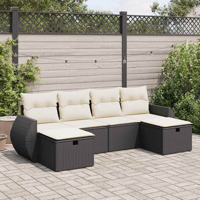 6 Piece Garden Sofa Set with Cushions Black Poly Rattan