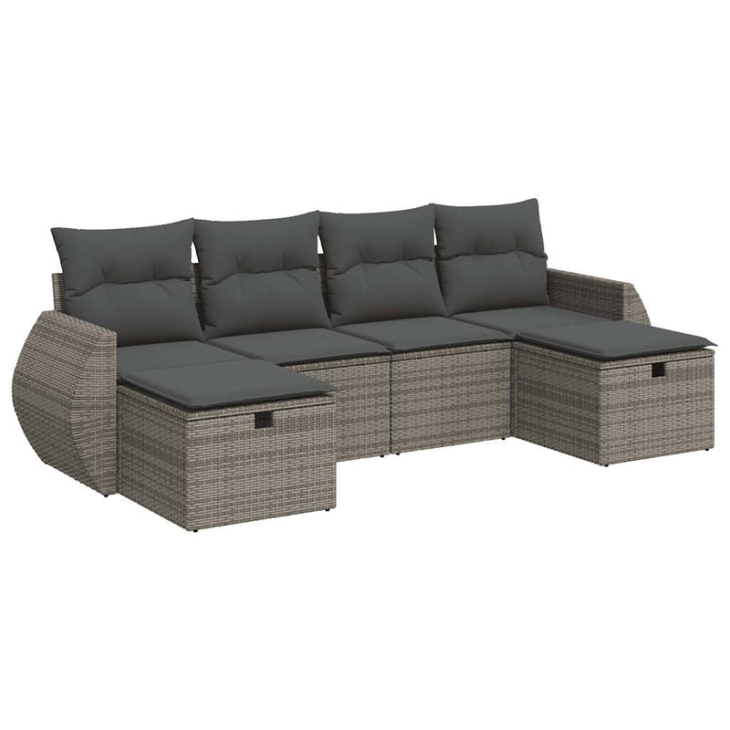 6 Piece Garden Sofa Set with Cushions Grey Poly Rattan