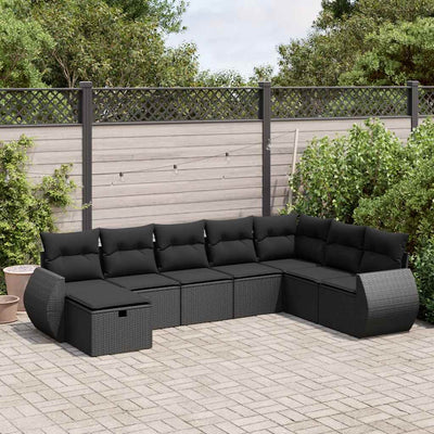 8 Piece Garden Sofa Set with Cushions Black Poly Rattan