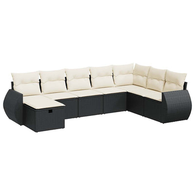 8 Piece Garden Sofa Set with Cushions Black Poly Rattan