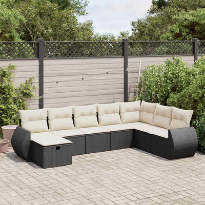 8 Piece Garden Sofa Set with Cushions Black Poly Rattan