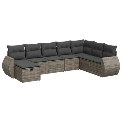 8 Piece Garden Sofa Set with Cushions Grey Poly Rattan