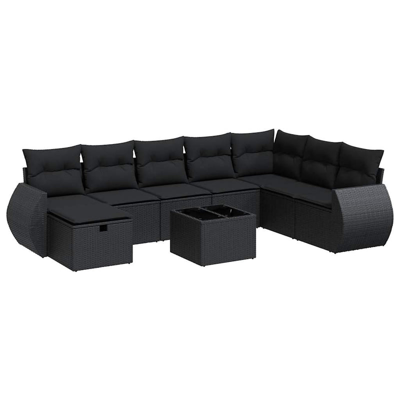 9 Piece Garden Sofa Set with Cushions Black Poly Rattan