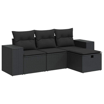 4 Piece Garden Sofa Set with Cushions Black Poly Rattan