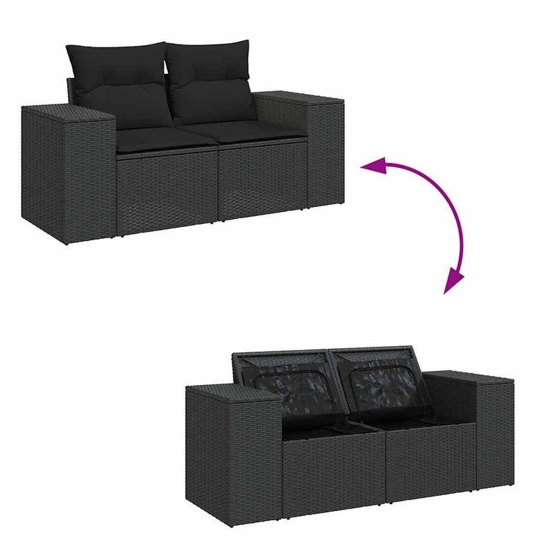 4 Piece Garden Sofa Set with Cushions Black Poly Rattan