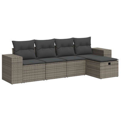 5 Piece Garden Sofa Set with Cushions Grey Poly Rattan