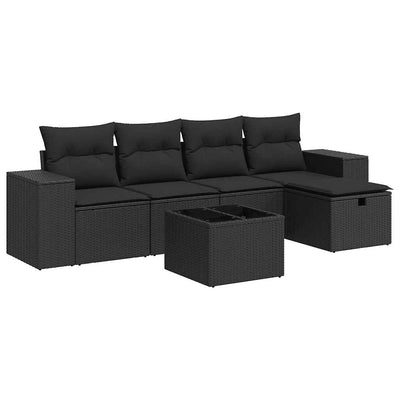 6 Piece Garden Sofa Set with Cushions Black Poly Rattan