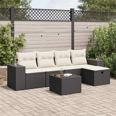 6 Piece Garden Sofa Set with Cushions Black Poly Rattan