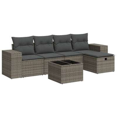 6 Piece Garden Sofa Set with Cushions Grey Poly Rattan