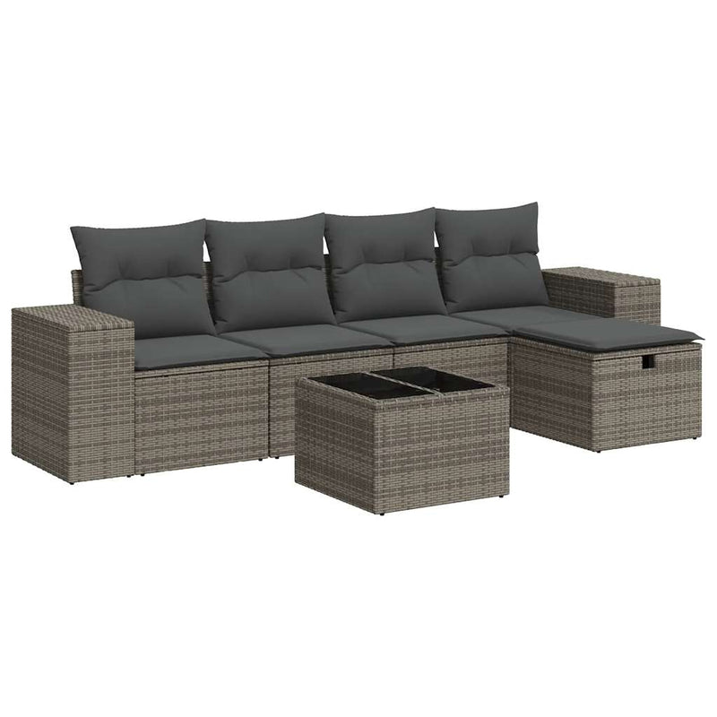 6 Piece Garden Sofa Set with Cushions Grey Poly Rattan