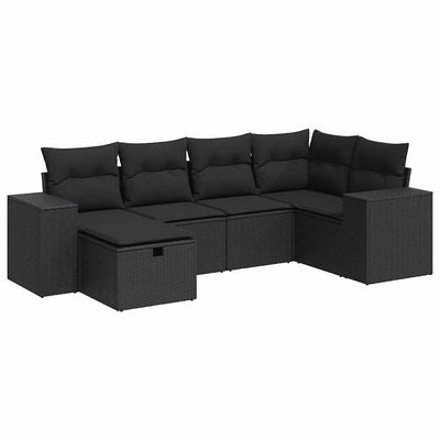 6 Piece Garden Sofa Set with Cushions Black Poly Rattan