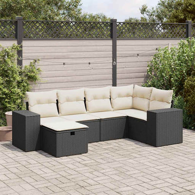 6 Piece Garden Sofa Set with Cushions Black Poly Rattan