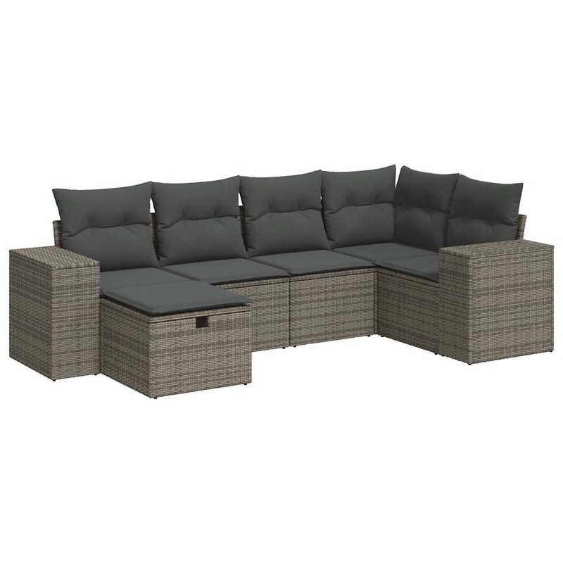 6 Piece Garden Sofa Set with Cushions Grey Poly Rattan