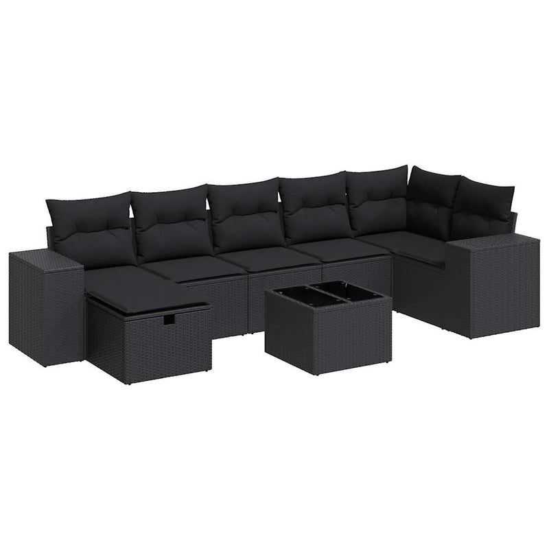 8 Piece Garden Sofa Set with Cushions Black Poly Rattan