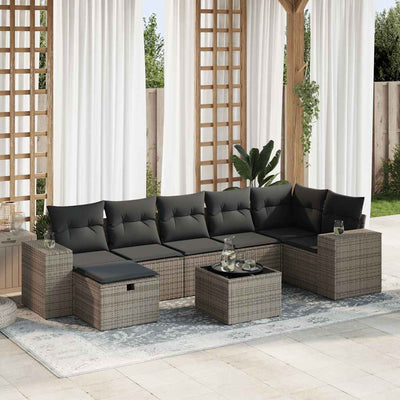 8 Piece Garden Sofa Set with Cushions Grey Poly Rattan