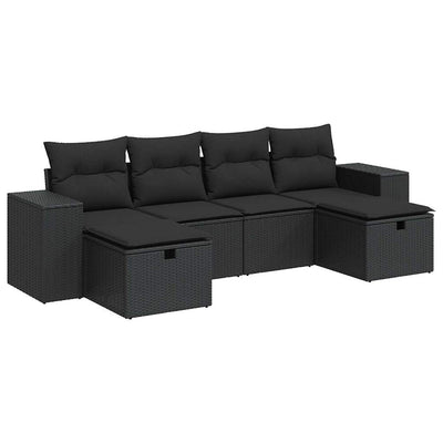 6 Piece Garden Sofa Set with Cushions Black Poly Rattan