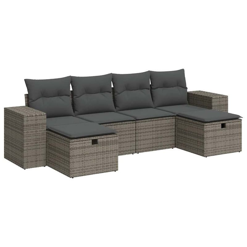 6 Piece Garden Sofa Set with Cushions Grey Poly Rattan