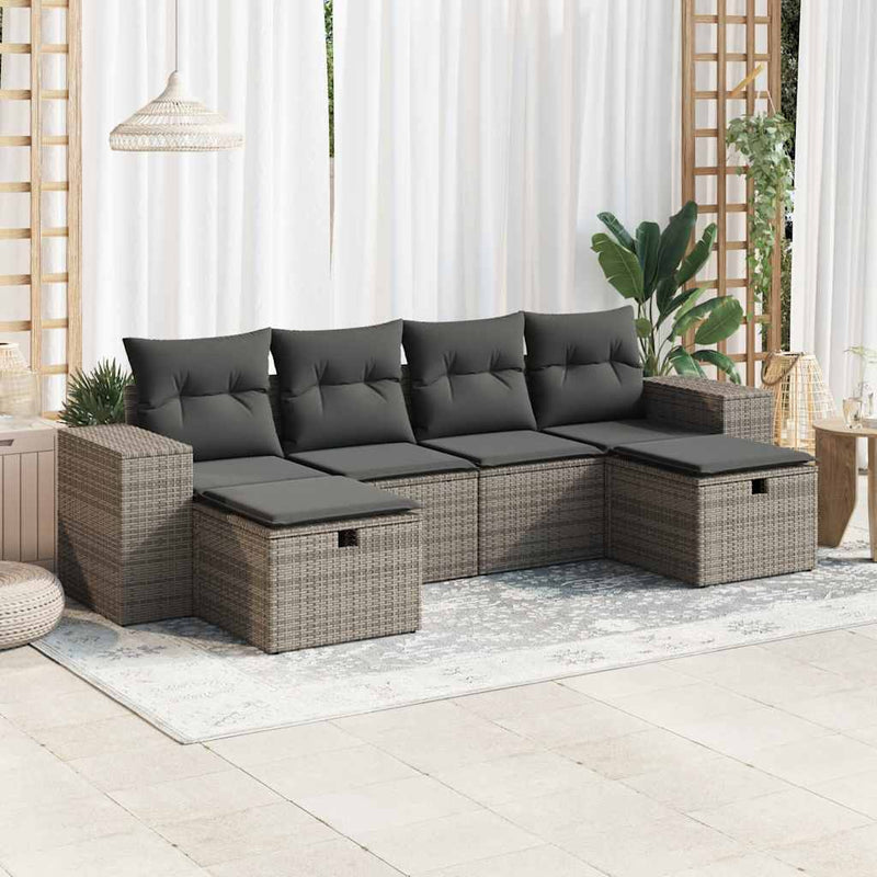 6 Piece Garden Sofa Set with Cushions Grey Poly Rattan