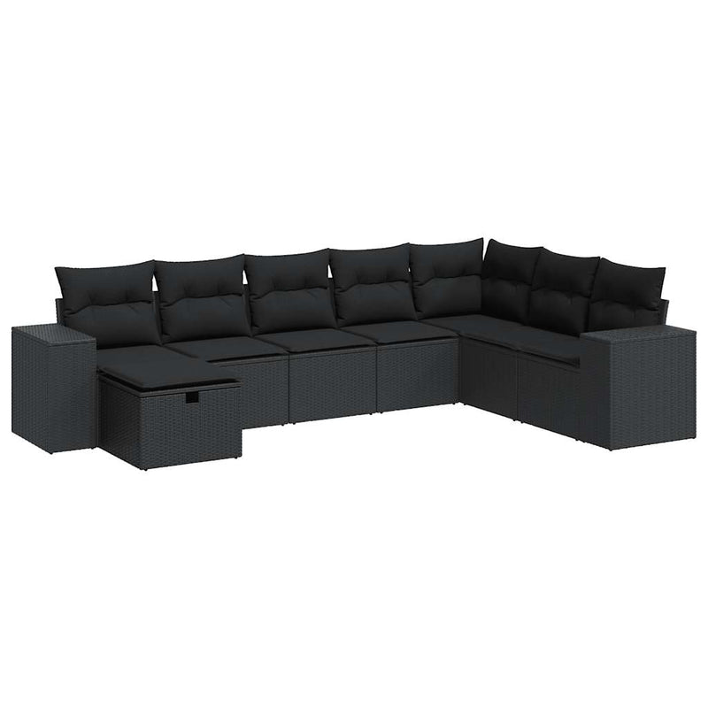 8 Piece Garden Sofa Set with Cushions Black Poly Rattan