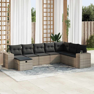 8 Piece Garden Sofa Set with Cushions Grey Poly Rattan