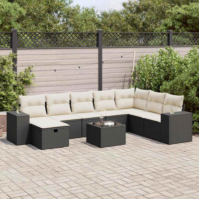 9 Piece Garden Sofa Set with Cushions Black Poly Rattan