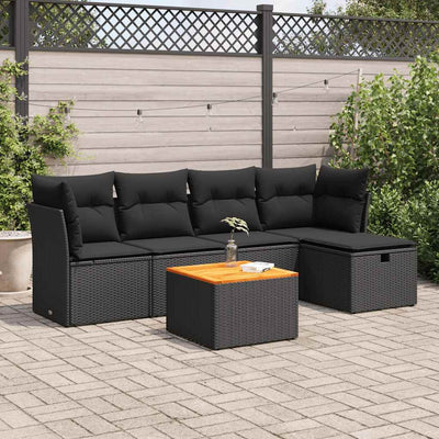 6 Piece Garden Sofa Set with Cushions Black Poly Rattan