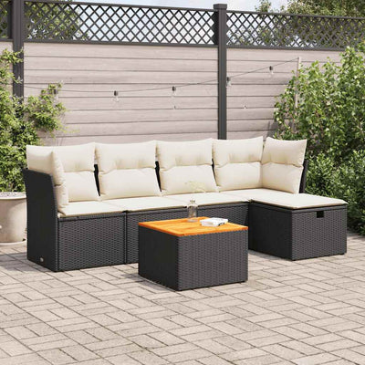 6 Piece Garden Sofa Set with Cushions Black Poly Rattan